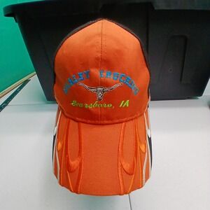 OC Harley Trucking Hat OS Orange Black Mesh Back Longhorn Americana Biker Cap